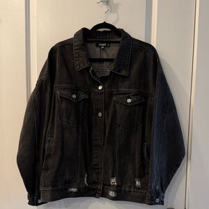 Missguided Black Oversized Distressed Denim Jacket